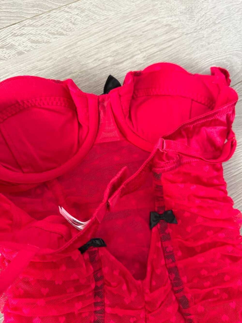 Victoria’s Secret Sexy Little Things Pink Heart Mesh Bustier Babydoll 34B - Picture 10 of 15